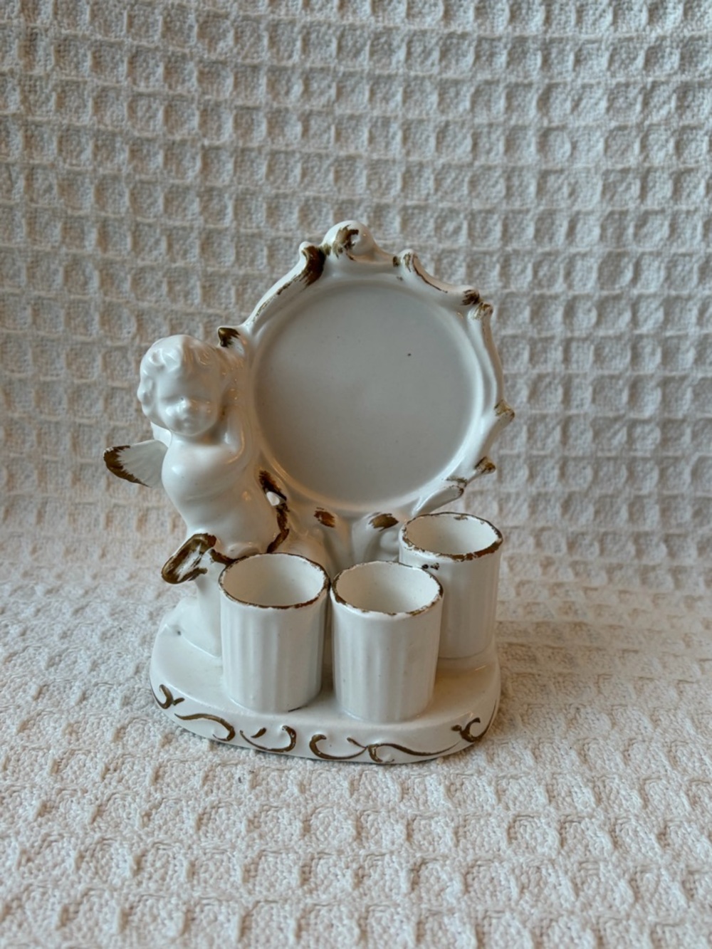 Vintage I. W. Rice Ceramic Cherub Lipstick Holder With Gold Trim Japan